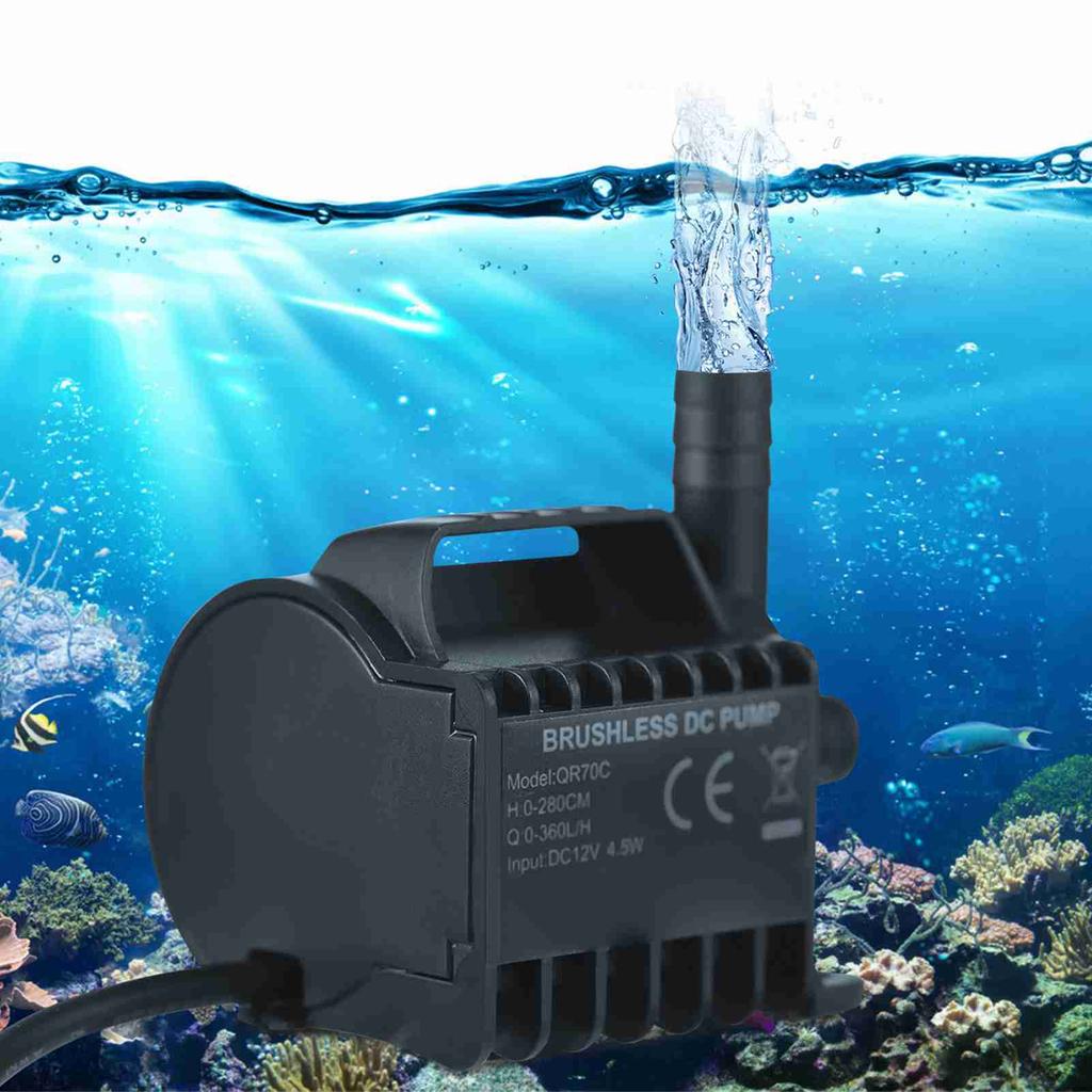 Submersible 12V Water Pump Electric 360L H Small Fountain Pump with Max 9.2ft Lift, 6.5ft DC Female Plug and Suction