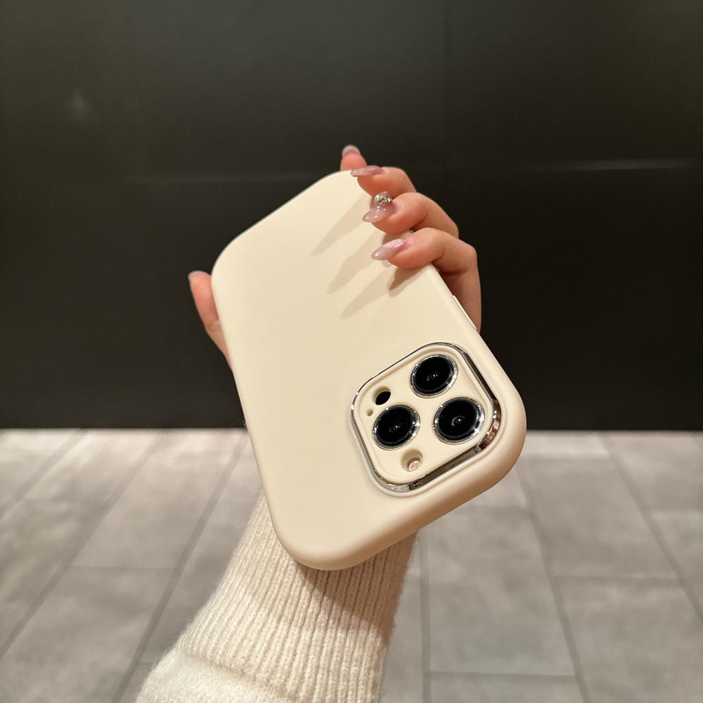 The Fine-hole Chubby Girl Is Suitable for Ip16pro Electroplated Lens Phone Case, Apple 15/14 Matte 12 Solid Color Protective Case