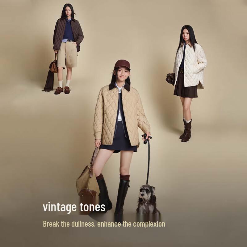 BOSIDENG Lightweight Turn-Down Collar Spliced Loose Down Jacket