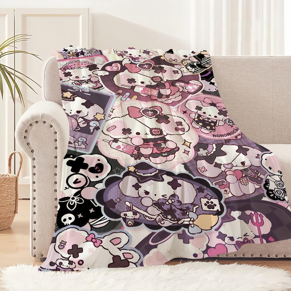 cute dog cartoon nonomochi pink Blanket Flannel warm comfort soft plush blanket for sofa living room office bedroom travel gift