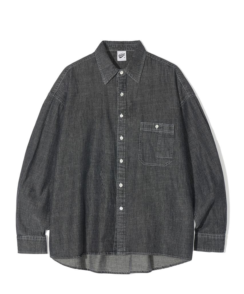 PARTIMENTO Oversized Stone Washed Denim Shirt Black