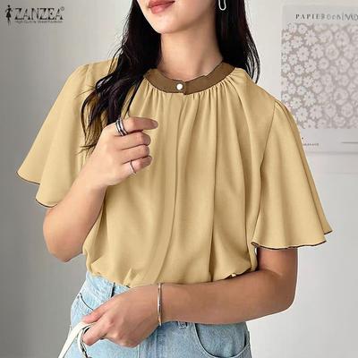Women Casual Round Neck Loose Half Sleeve Blouse