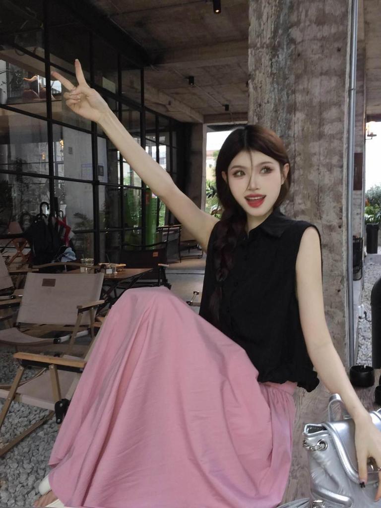 Elegant Summer Sleeveless Blouse & Long Skirt Set for Women - This Year's Popular Two-Piece