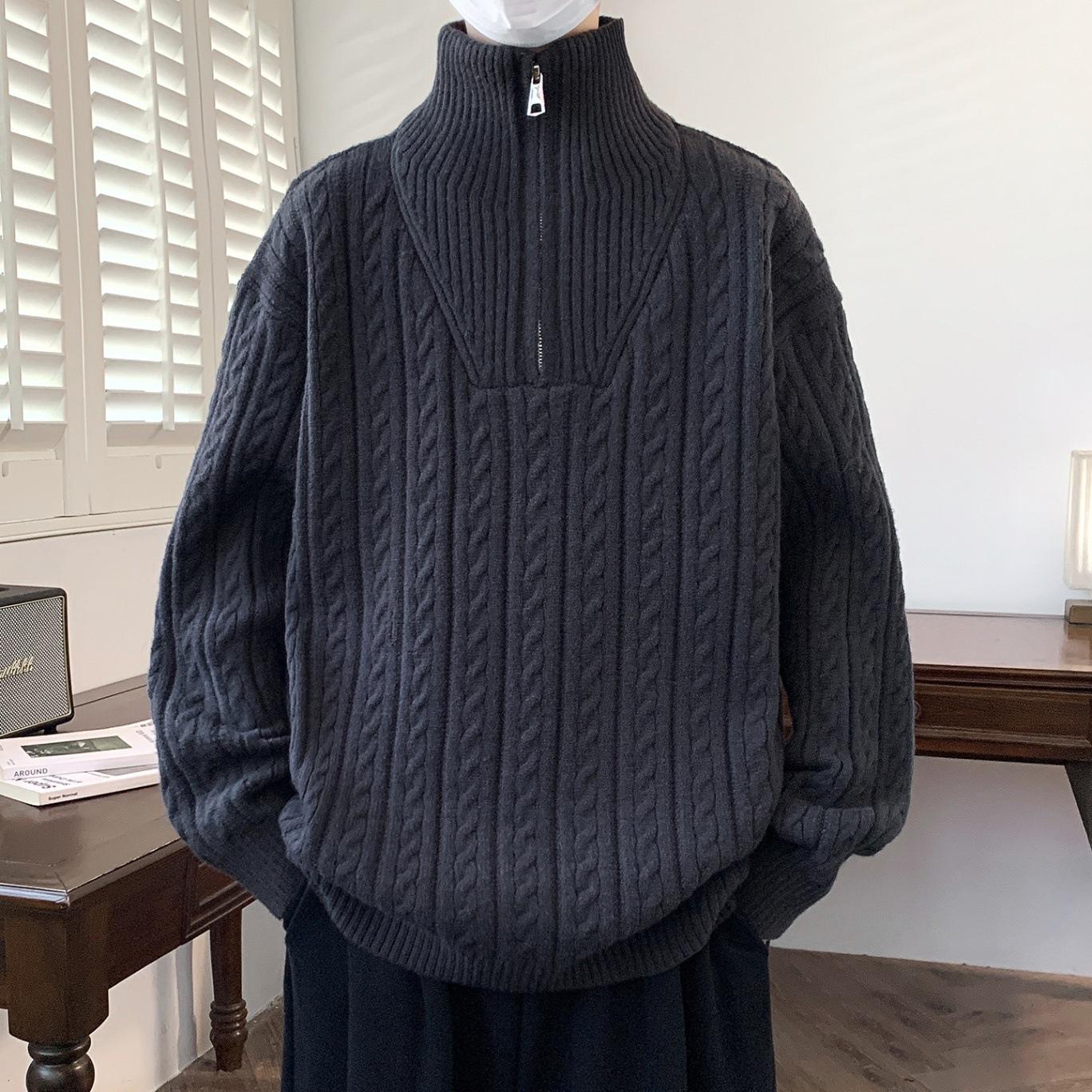 

Spring and Autumn Turtleneck Half-zipper Sweater Men s and Women s Loose American Bottoming Sweater 2XL