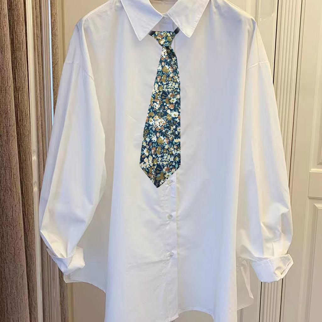 Unisex Japanese Campus Neck Tie Elegant Butterfly Floral Print Zippers Pre Tied Tie for Student Uniform and Shirt Collar