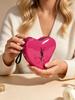 YSL Makeup Peripheral Heart‑Shaped Patent Mini Zipper Cosmetic Pouch with Wrist Strap, Portable Storage for Lipstick, Earphones, Keys