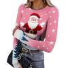 Women's Slim Fit Base Layer T-Shirt, Christmas Print Crewneck Long Sleeve Top with Thumb Holes