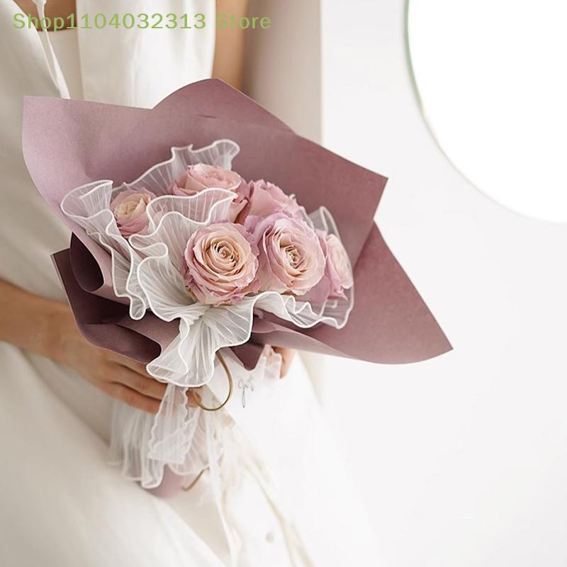 petite28X400cm Flower Wrapping Paper Pearl Packaging Material Supplies Wave Yarn Lace Mesh Florist Bouquet Party Valentine Gift