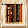 Office Party Supplies Halloween Rag Banner, Orange Black Skull Ghost Pumpkin Hanging Decoration, Rustic Indoor Outdoor Holiday Decor Fabric