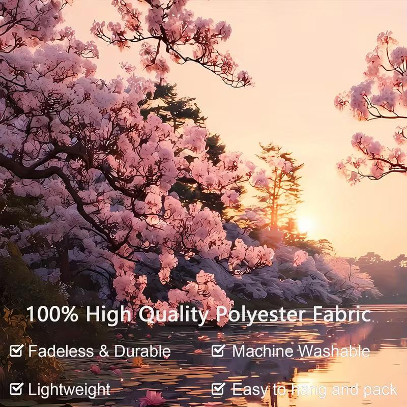 2D Pink Cherry Blossom Lake Tapestry, HD Print Lotus Flower Nature Wall Cloth for Home Studio & Party Decoration