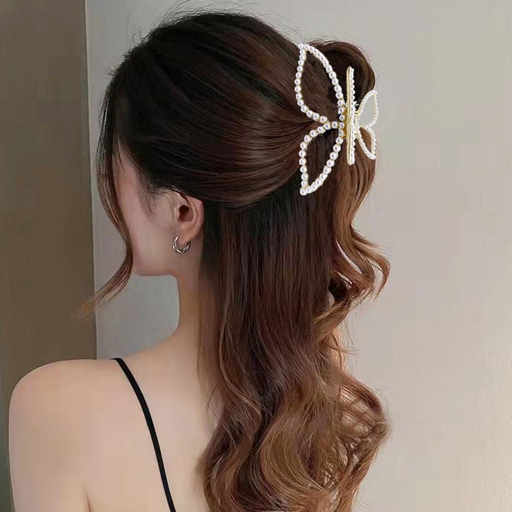Gold Metal Ribbon Pearl Hair Clip