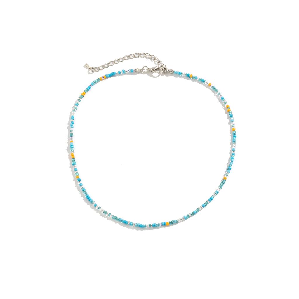 Salircon Bohemian Mixed Color Seed Bead Clavicle Necklace Trend Acrylic Rice Bead Beaded Choker Women's Summer Beach Jewelry