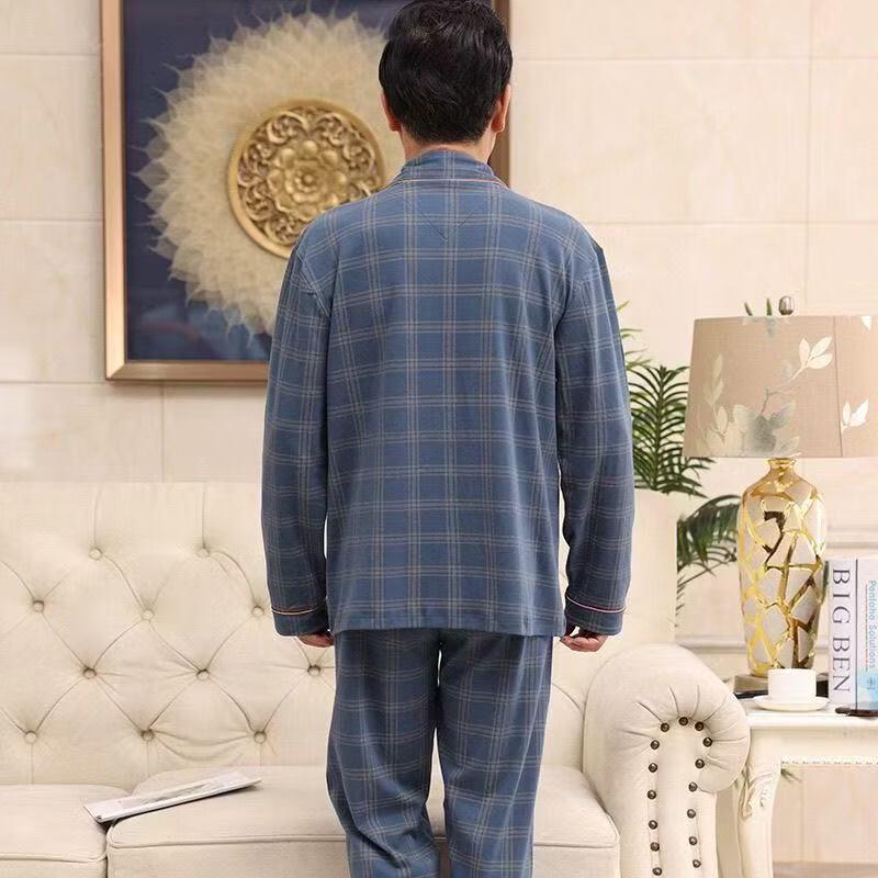 Yu Zhaolin Men's Mid-Aged Long Sleeve Cotton Pajama Set