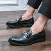 38-46 Leather Shoes Men's Spring British Business Plaid Embossed Leather Shoes Men's One Pedal