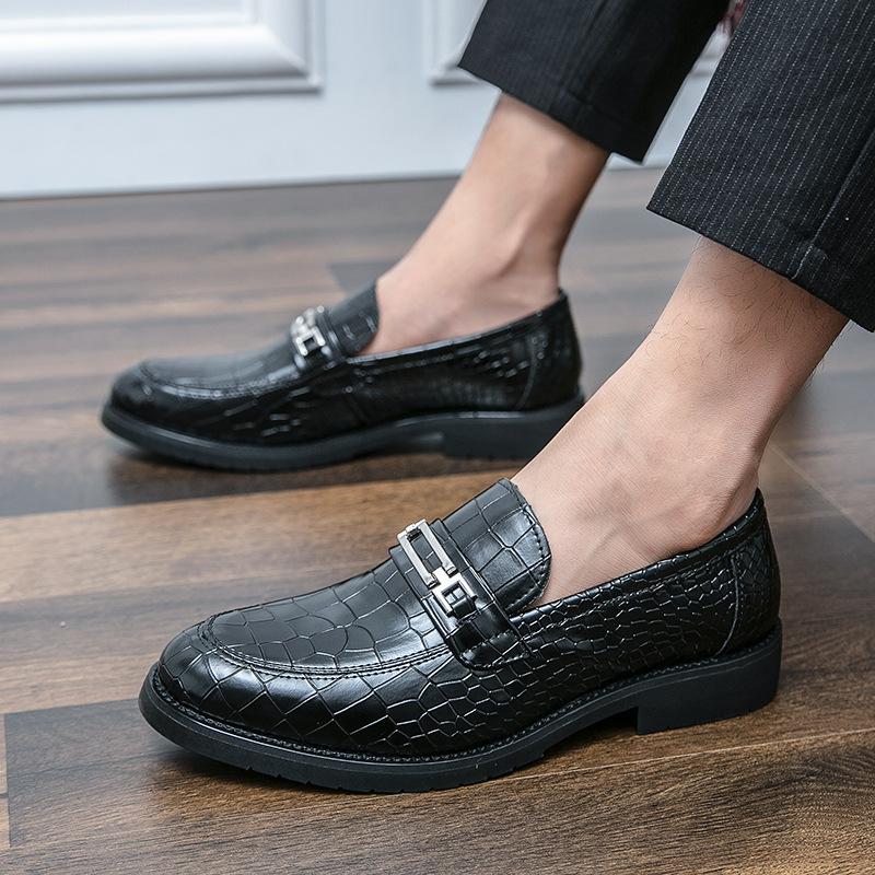 38-46 Leather Shoes Men's Spring British Business Plaid Embossed Leather Shoes Men's One Pedal