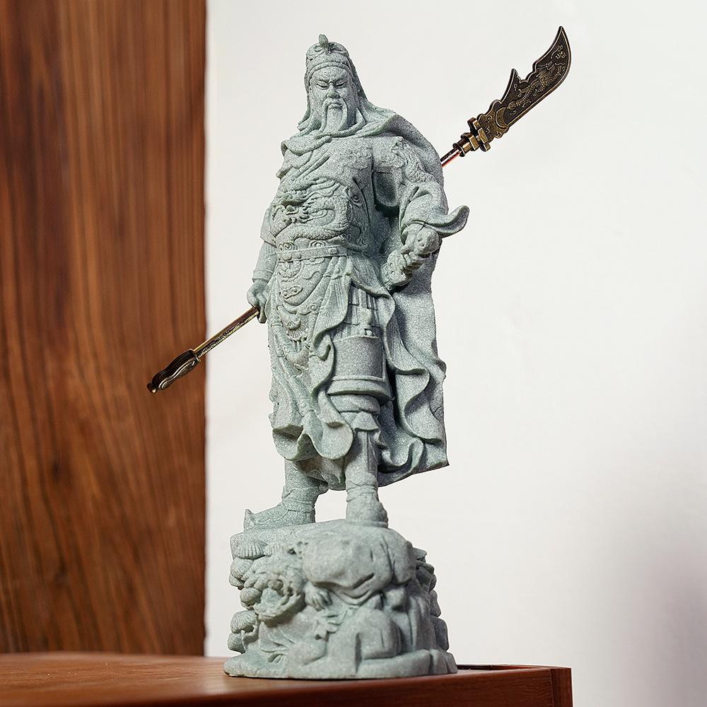 Posąg Guan Yu Chiński Bóg Wojownik Lojalności Bogactwa Ręcznie Rzeźbiona Rzeźba z Żywicy do Domu  Dekoracja Sukcesu w Biznesie Ochrona Prezent