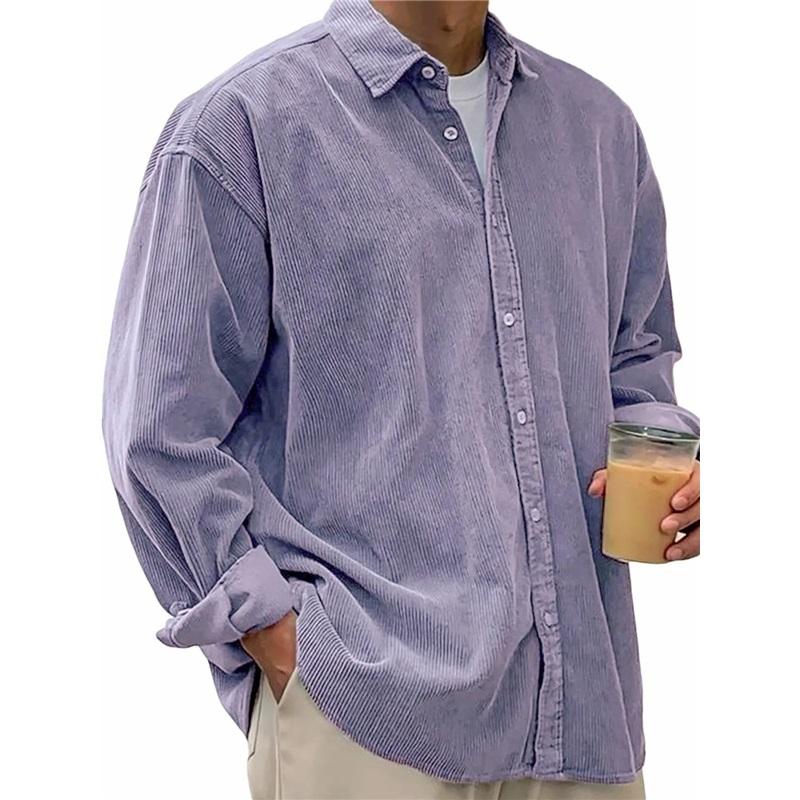 Men's Corduroy Long Sleeve Shirt Casual Loose Fit Warm Fall Winter Button Down Shirt 