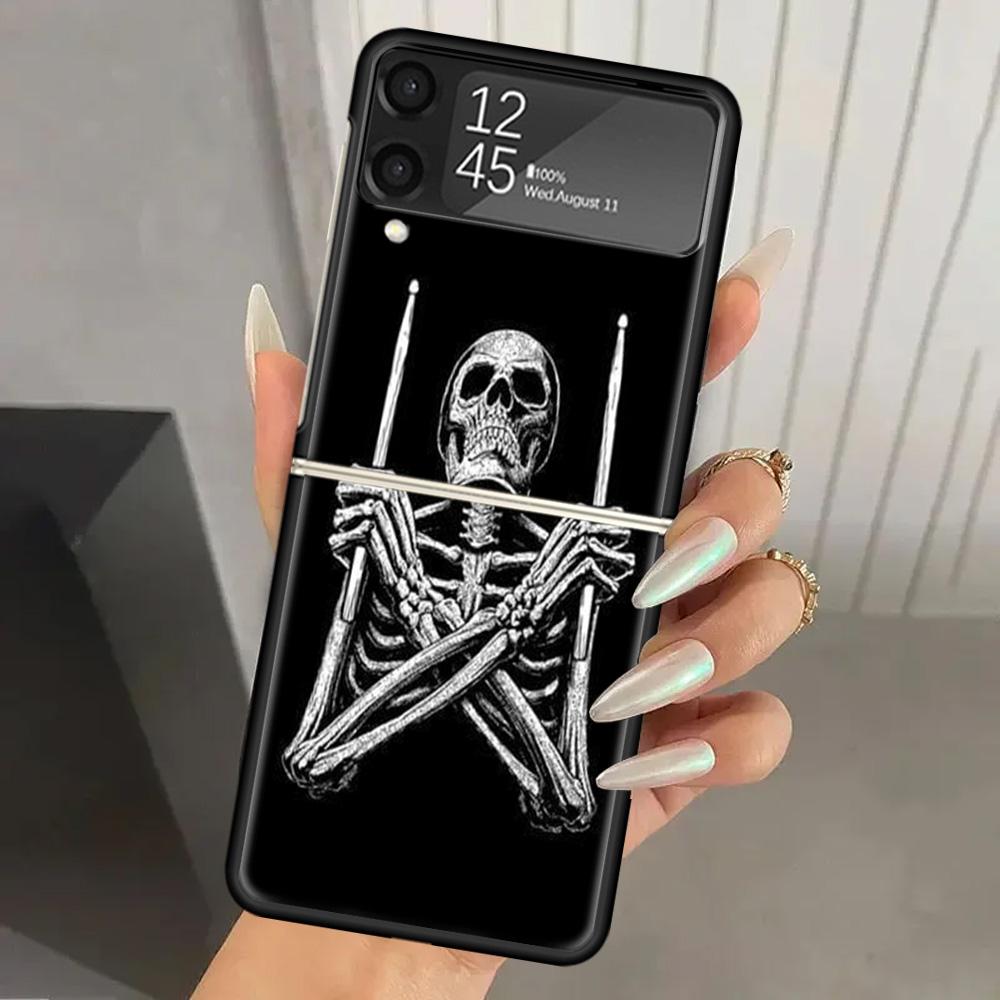 Musical Instrument Drum Rock Hard PC Phone Case For Samsung Galaxy Z Flip 7 6 5 4 3 Black ZFlip7 ZFlip6 Flip5 Flip4 Flip3 5G Pri