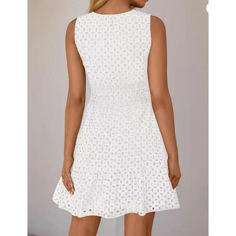 Sommer Ärmelloses V-Ausschnitt Aushöhlungs-Kleid