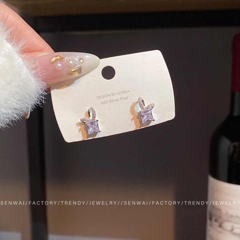 Korean exquisite small zircon bow stud earrings women s fashion temperament micro-inlaid earrings temperament earrings