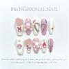 100% HANDMADE Long Coffin Shape Fake Nail Set with Glue Melody Girly Heart Pink Sugar Love Contrast Color Press On Nails Acrylic Reusable Fake Nails