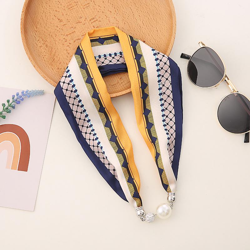 Korean Style Silk Scarf Necklace: Pearl Pendant, Magnetic Clasp, Women's Thin Choker