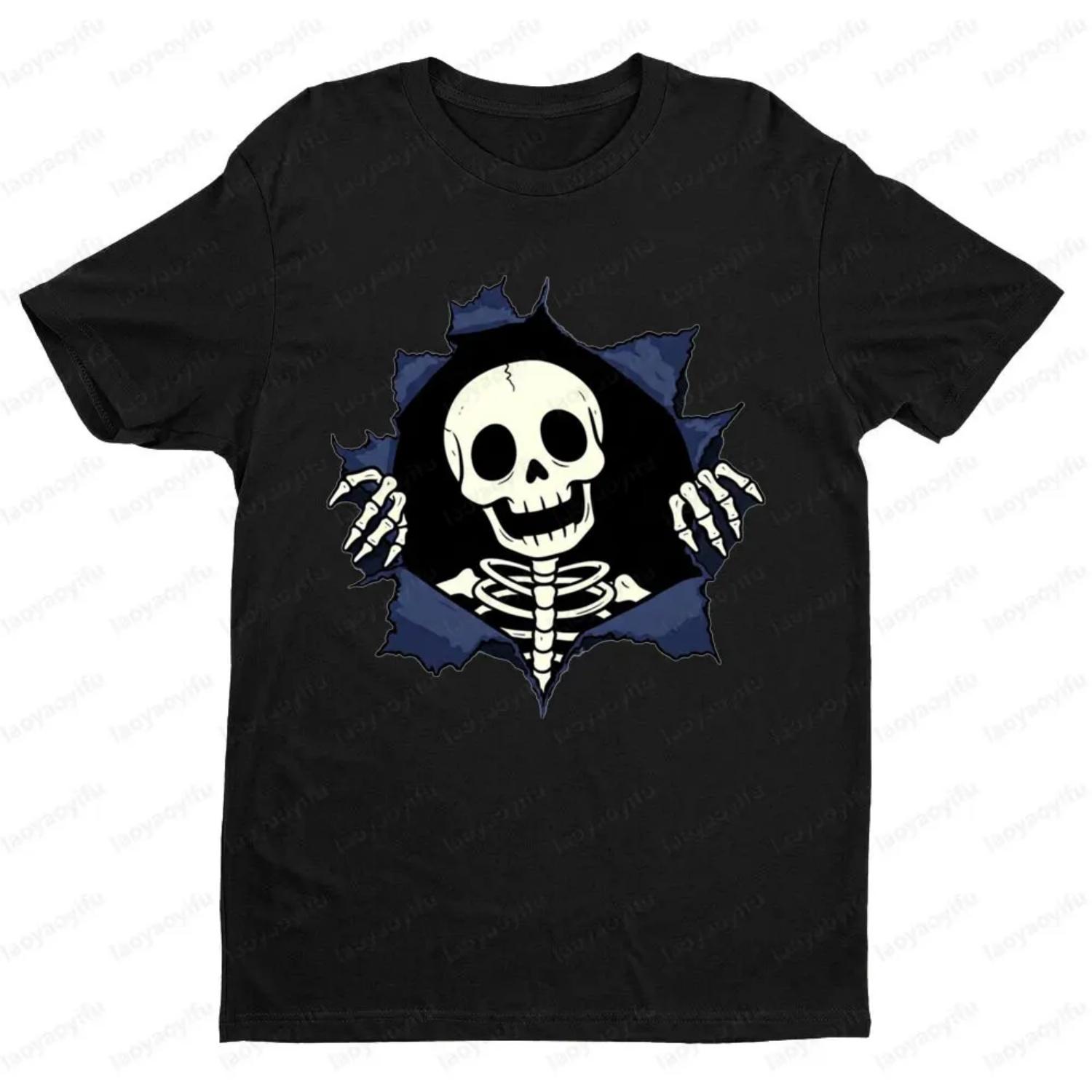

Funny Skeleton Broke Through The Clothes Creative Design T-shirt Gothic Punk Style Women Men Unisex Round Neck Short Sleeve XXXXXL чорний
