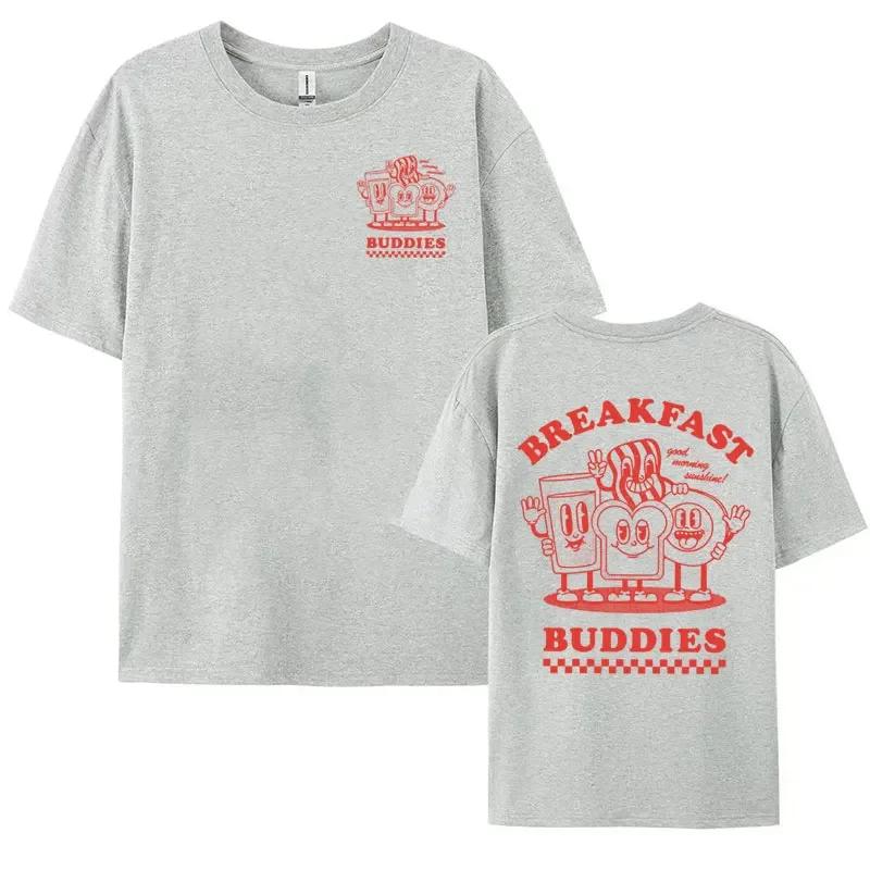 BREAKFAST BUDDIES Funny Cute Meme Graphic T-shirt Men Women's Fashion Hip Hop Cartoon T-shirts Casual Cozy Short Sleeve T Shirt