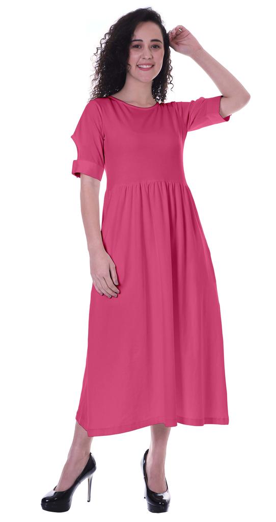Moomaya Damen Kleid mit geraffter Taille, teelange Kleider, klassisch, Sommer