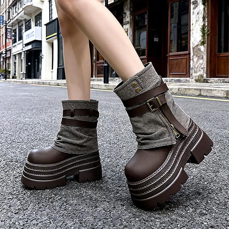 Spring and Autumn Thick-soled Muffin Short Boots Casual Shoes Small Heightening Trouser Boots Single Shoes Martin Boots Women