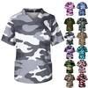 Men's Printing Short Sleeve V-neck Working Blouse Chest Pocket Carer Top