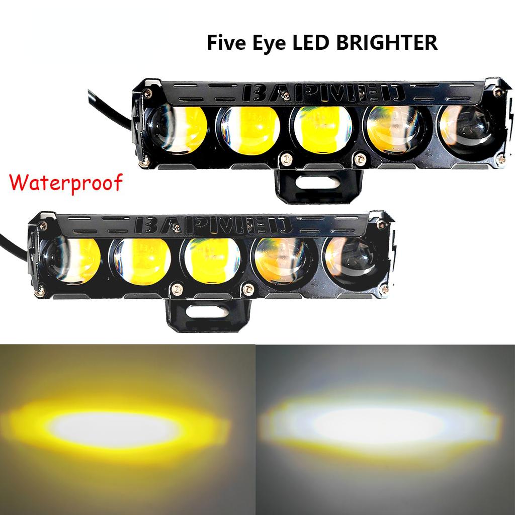 Motorcycle LED Spotlights Super Bright Headlights Three-eye Lens Fisheye Two-color Lights Retrofit Waterproof Shock-proof