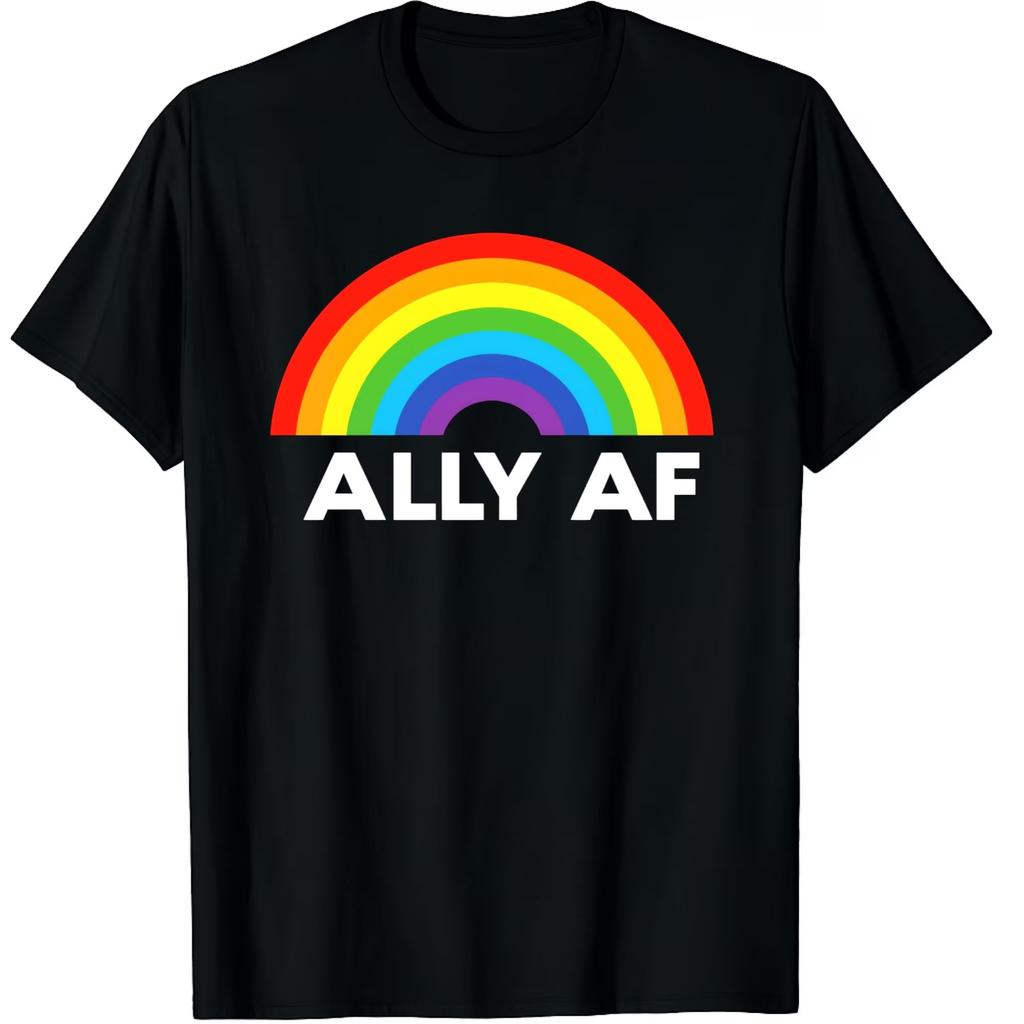 Ally AF Rainbow Arch LGBTQ Pride Graphic Tee Short Sleeve Crew Neck Breathable Cotton T-Shirt