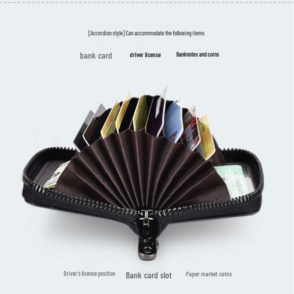 Men's and Women's Anti-Theft Accordion Card Holder with Large Capacity, Anti-Magnetic Protection, and Multi-Card Slots.
