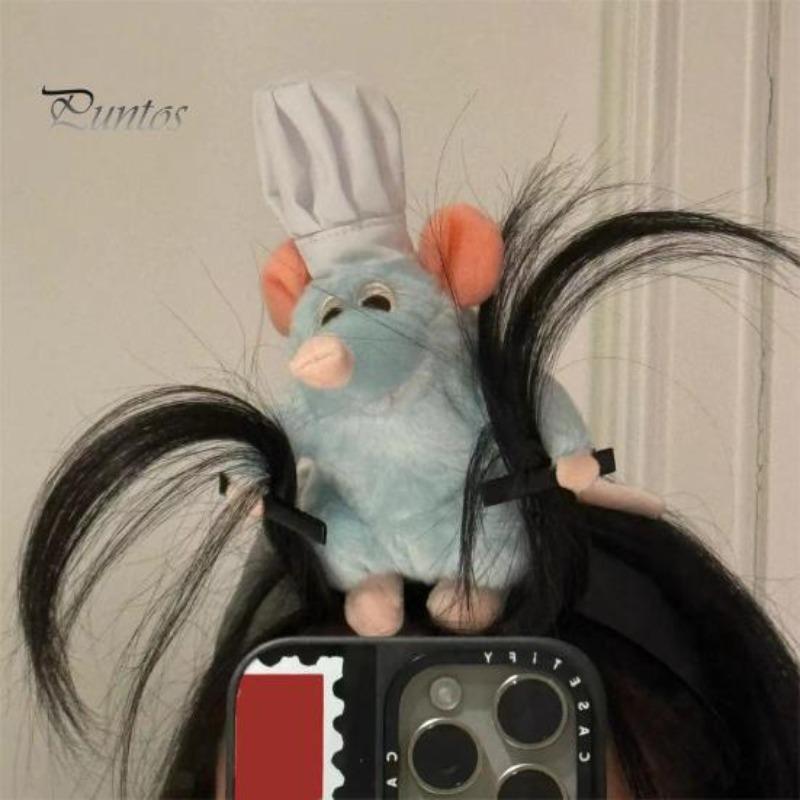 Cooking Mouse King Headband with  Clips Lightweight Plush Mouse Hair Band Anti-slip Stuffed Animal Hair Loop Women Girls Hair Accessories Headwear