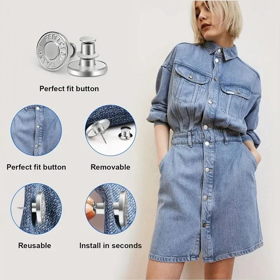 5 Pcs Snap Fastener Metal Buttons Jeans Waist Buttons Perfect Fit Adjust Self Free Nail Twist No Seam Sewing Buttons Wholesale