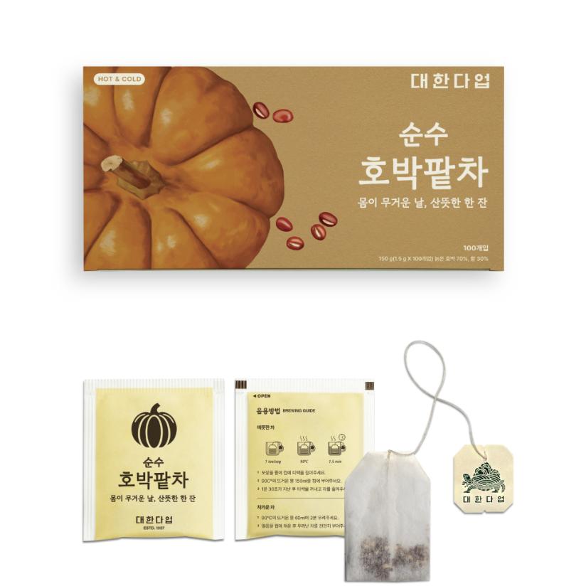 [100 Tea Bags] Daehan Pure Pumpkin & Red Bean Tea - [KOREAN WELLNESS] Caffeine-Free Light & Refreshing Daily Tea 1 Pack (100 Tea Bags)