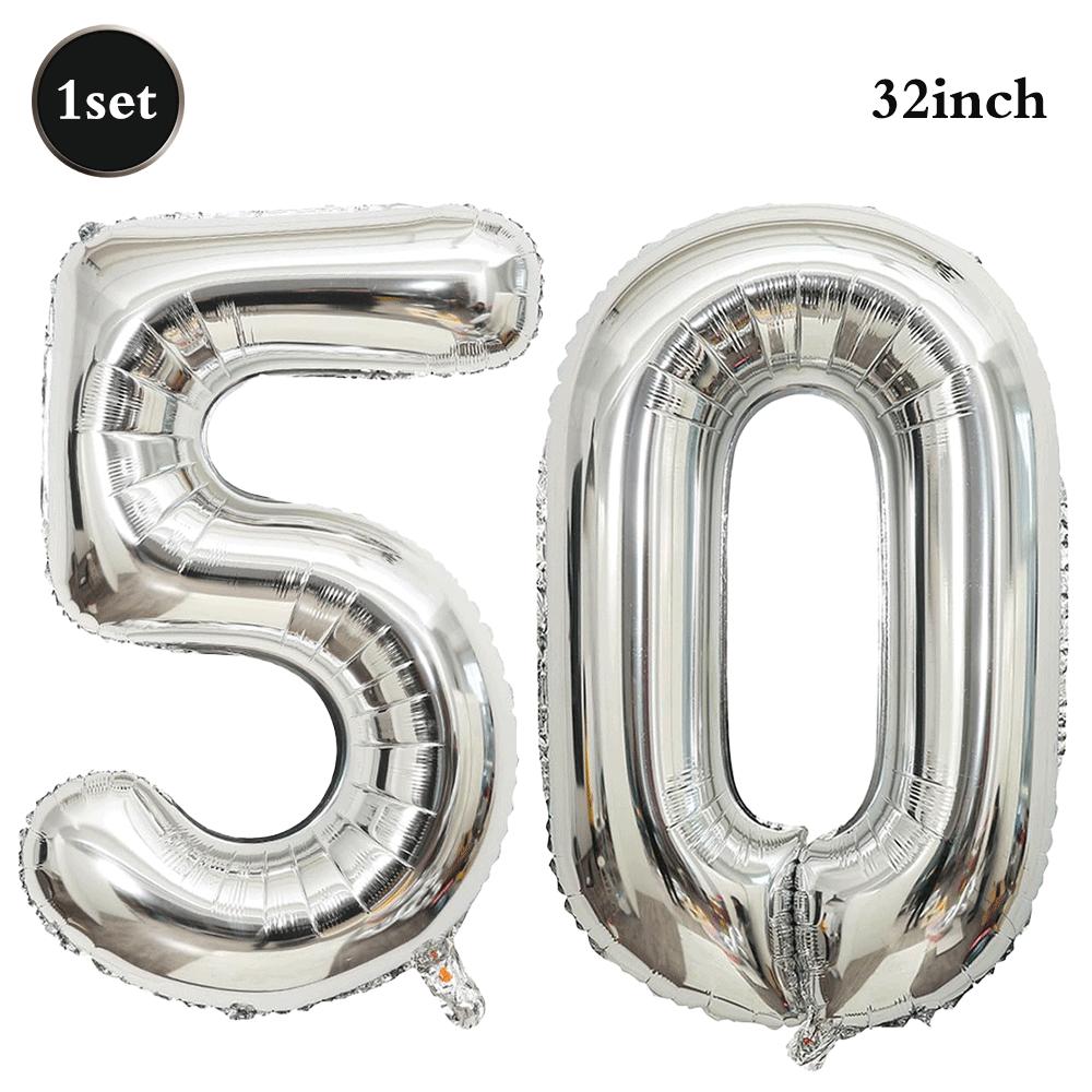 32inch Silver Number Foil Balloons Large Digit 0-9 Helium Globos Happy Birthday Party Decor Wedding Anniversary Graduation 2026