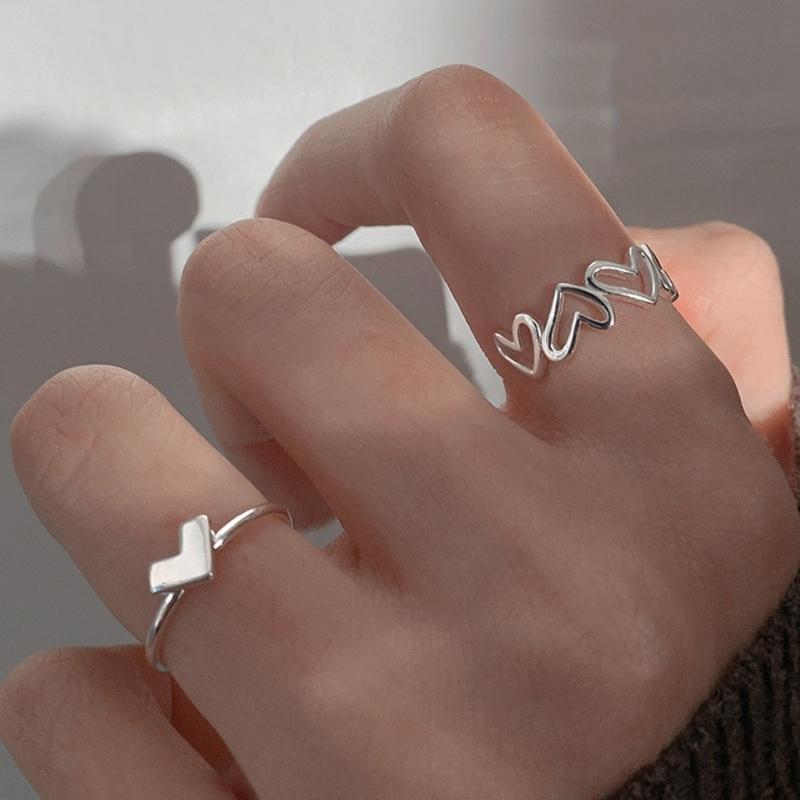 2 Pack Elegant Heart Cutout Rings Fashionable Hollow Rings Adjustable Open Rings for Dates Parties and Daily Outfits