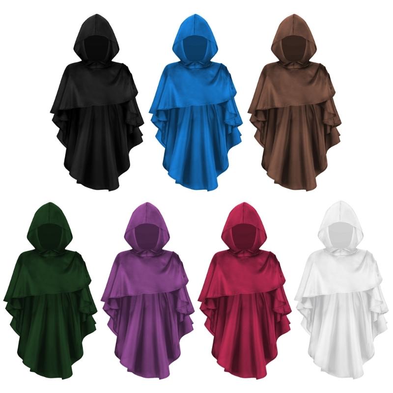 Renaissances Medieval Hooded Scarf Post Apocalyptic Shawl Scarf Shaman Cowl Dressing Up Cape Cosplay Halloween Costume