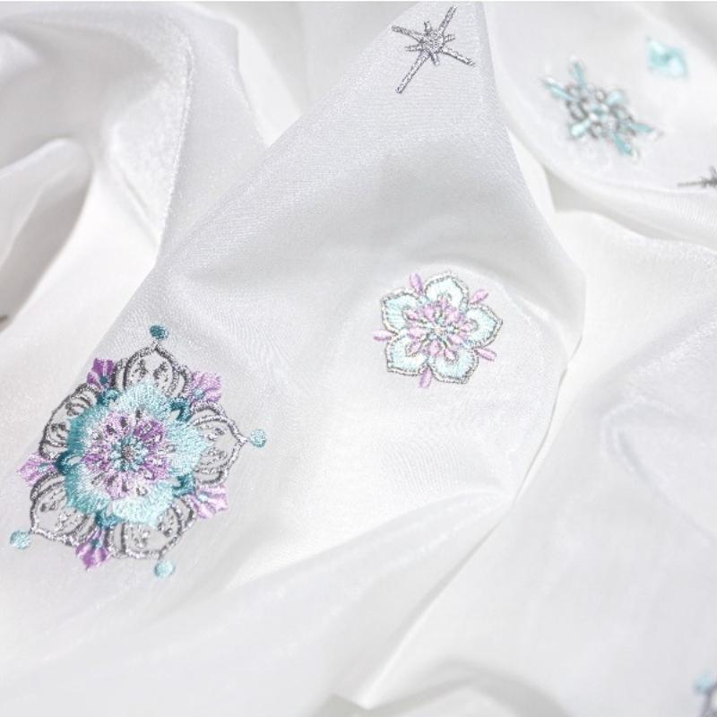 Snowflake Flower Embroidery Fabric DIY Hanfu Ancient Style Cheongsam Summer Skirt Children Clothing Baby Clothe Designer Fabric