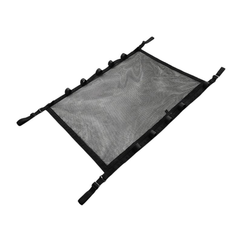 Overhead Car Rod Storage Net with Mesh Ceiling Panel, Strap Mount Rack for Vehicle Rod Transport, Cabin Order, and Fishing Travel Use, 80 x 55 cm