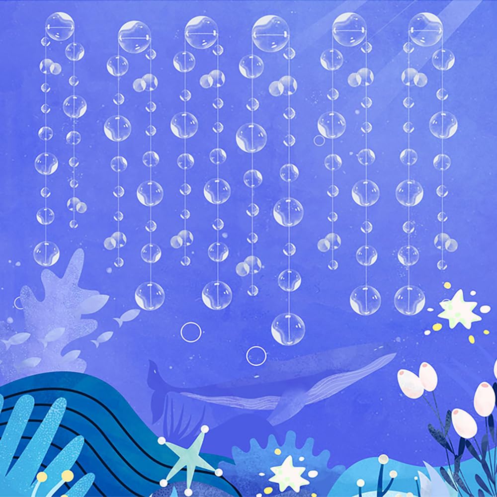 6 White Bubble Garland Decorations, PVC Mermaid Birthday Decorations, 3D Bubble Cutout Garland for Under the Sea Party Decorations, Kids Birthday
