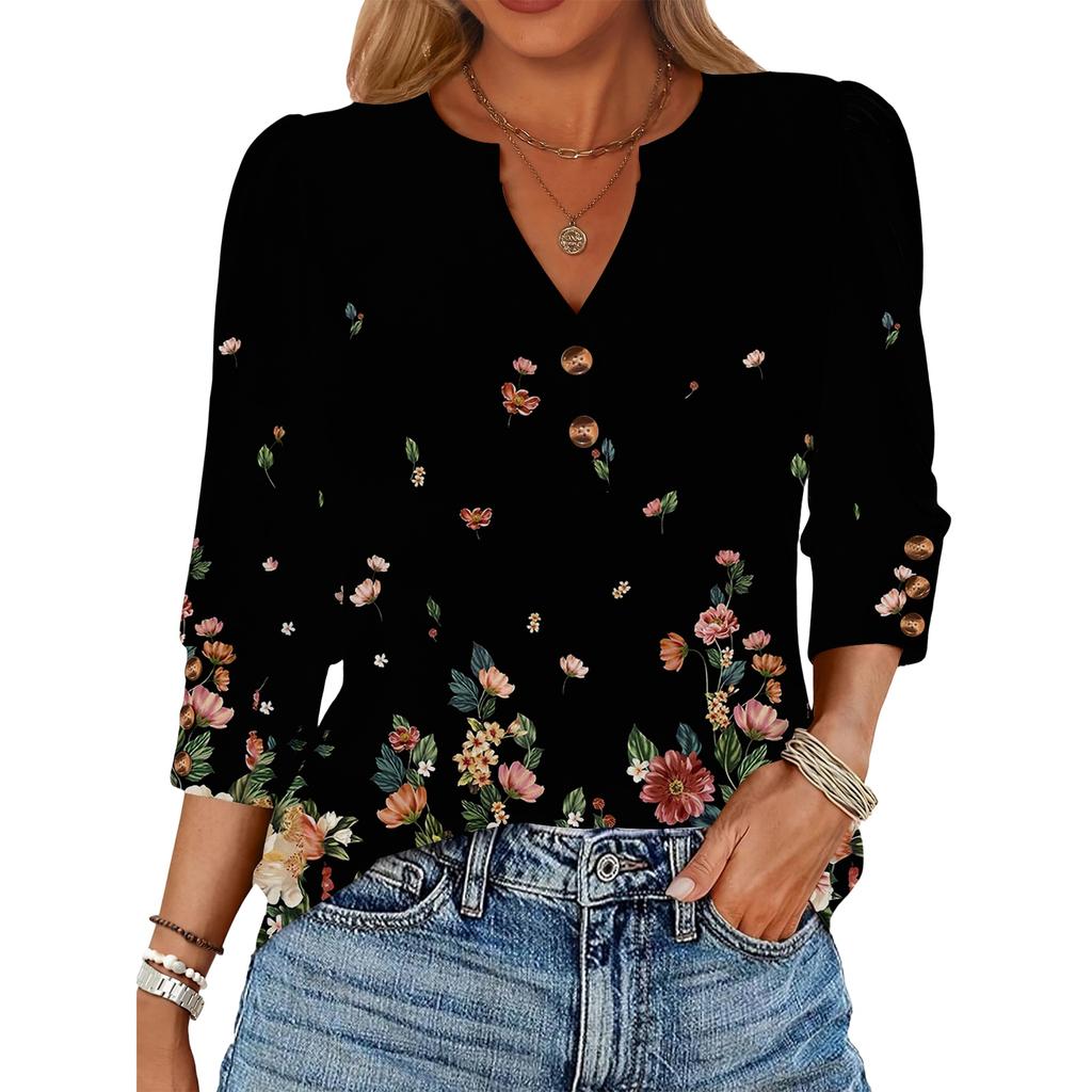 Women's Retro Printed Loose 7-inch Sleeve Top