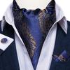 Mens Ascot Silk Cravat Blue Paisley Tie Handkerchief Cufflinks Set Formal Party