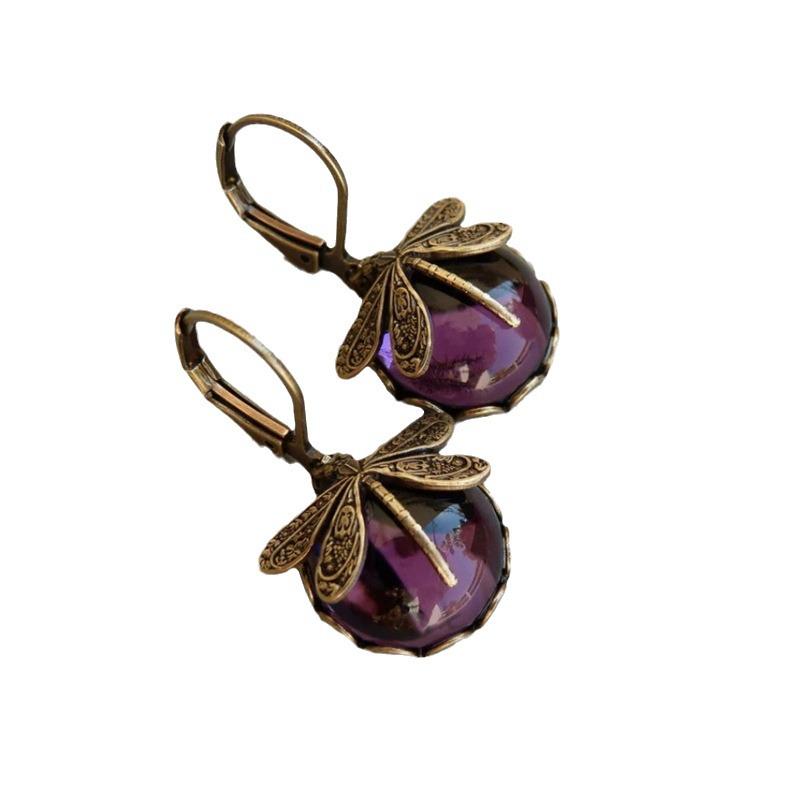 Vintage Dragonfly Moonstone Earrings for Women - Antique-Style Jewelry