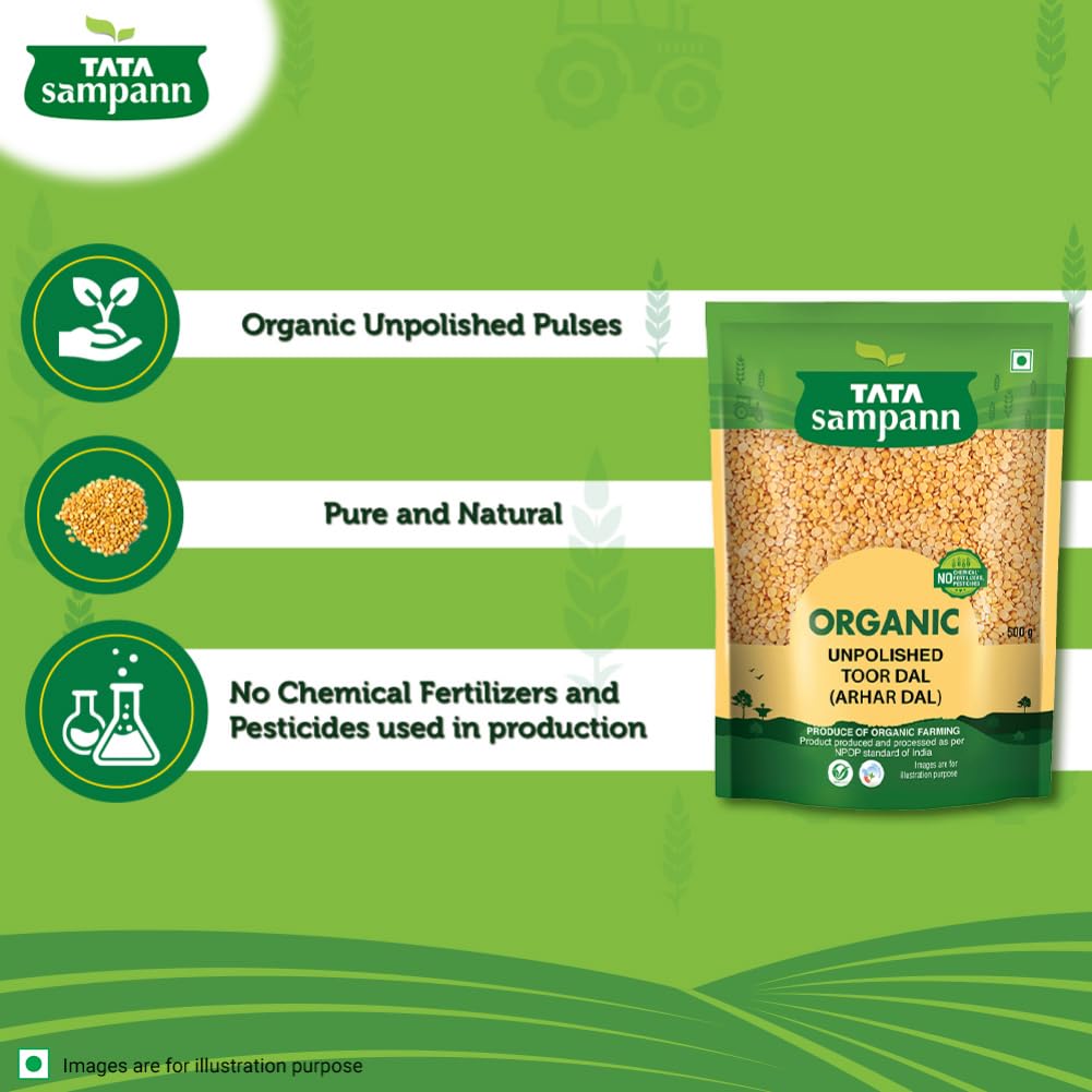 Tata Sampann Organic Unpolished Toor Dal Arhar Dal 500 G Protein Rich Natural Pulses For Healthy Meals