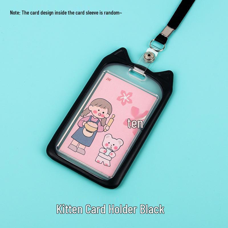 Creative Cartoon ID Card Holder with Lanyard - Cute, Transparent, and Waterproof for Students and Employees