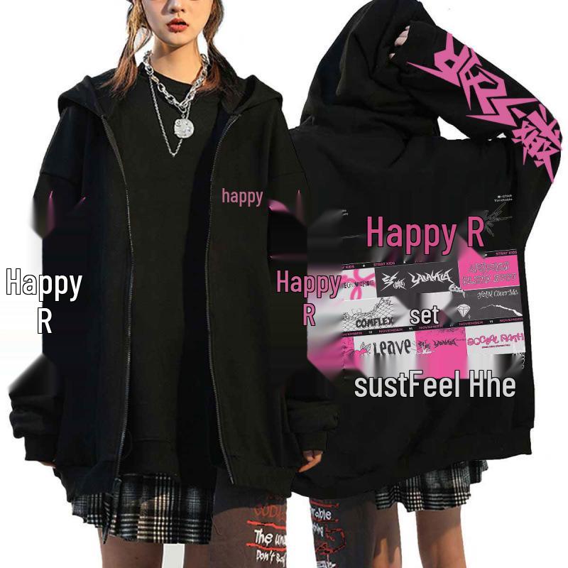 Stray Kids K-Pop Star Harajuku Print Loose Zipper Hoodie