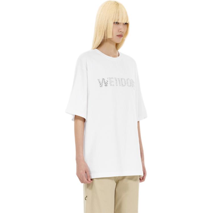 We11done Summer Rhinestone Logo Short Sleeve T-Shirt Unisex Tops White WD-TT1-26-754-U-WH